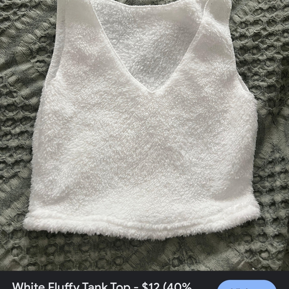 XL WHITE CROPPED FLUFFY TANK, NWOT